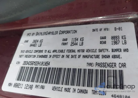 2002 Dodge Intrepid Es из США, поврежденный, VIN 2B3HD56M22H101054